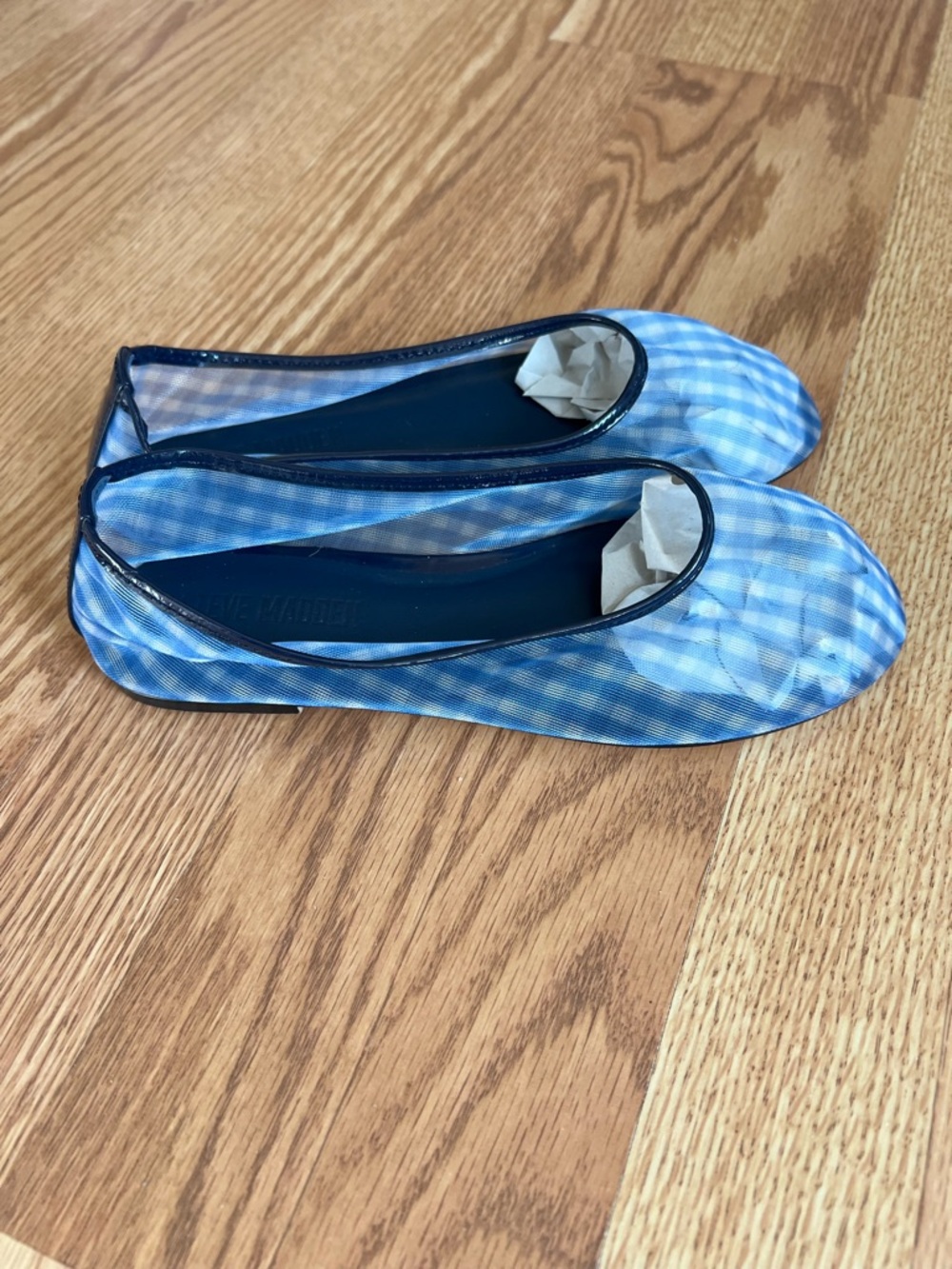New Steve Madden Women's Meadow Ballet Flats in Blue Gingham Mesh Size 7.5 - Picture 3 of 9